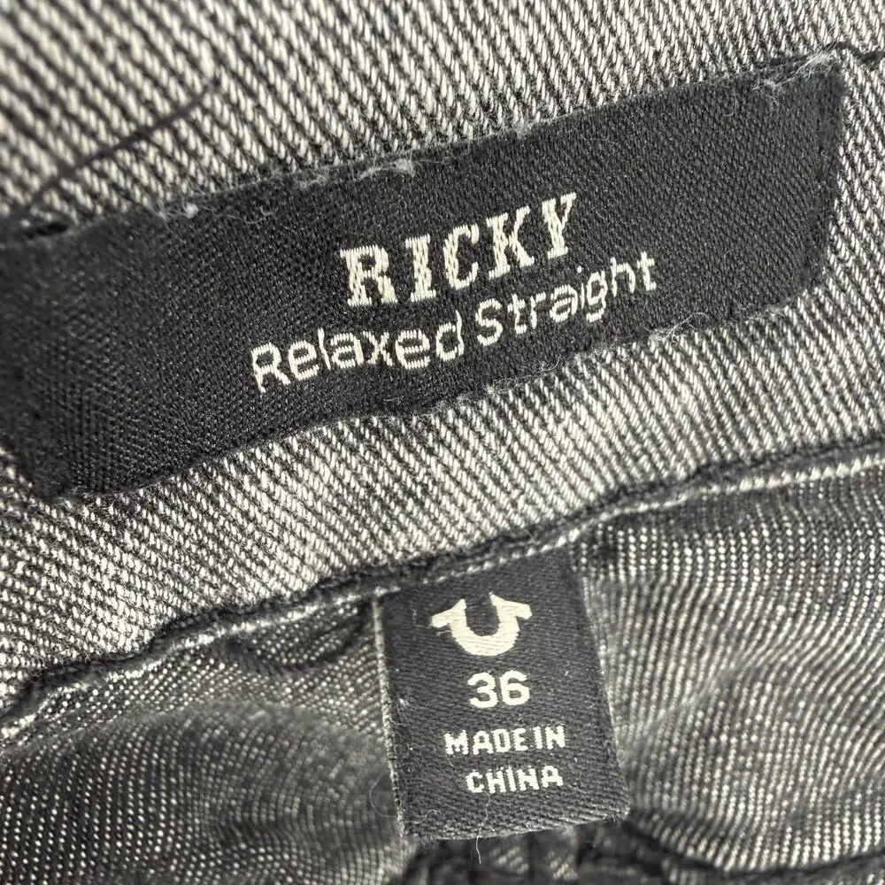 True Religion Jeans Men’s 36 Ricky Relaxed Straight Pink Stitch Cotton Stretch